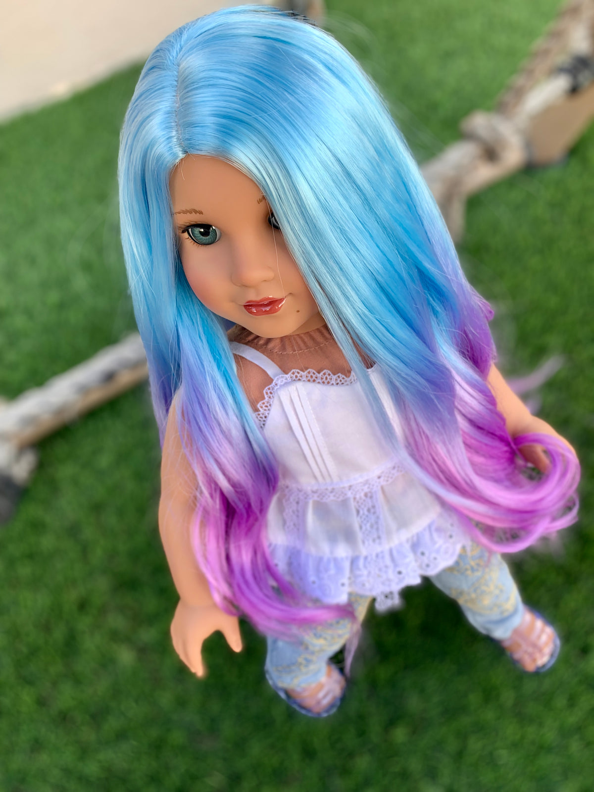 Zazou Custom doll wig for 18" American Doll Heat Safe-Tangle Resistant-fits 10-11" head size of 18" dolls OG Journey Gotz Dyed Ombre