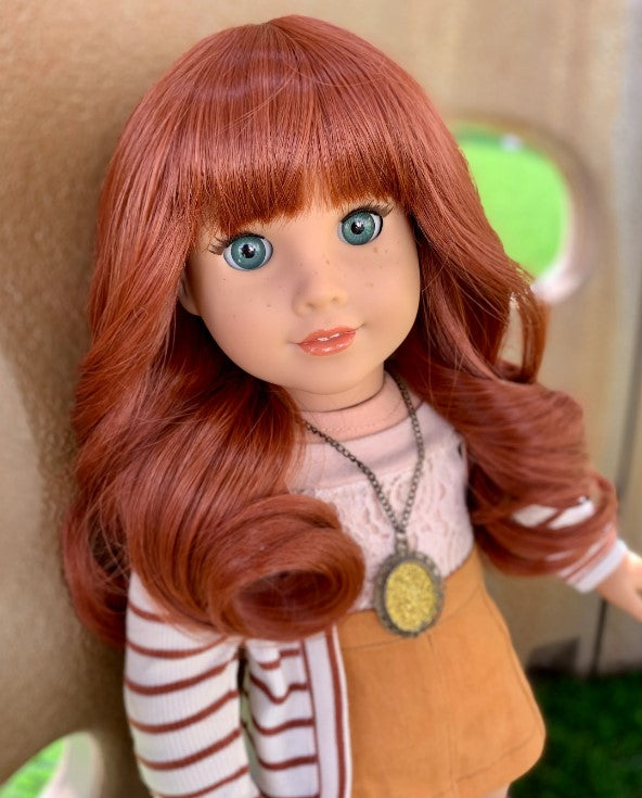 Custom doll wig for 18" American Girl Dolls -Heat & Tangle Resistant - fits 10-11" size of 18" dolls OG Blythe BJD Gotz  Red bangs