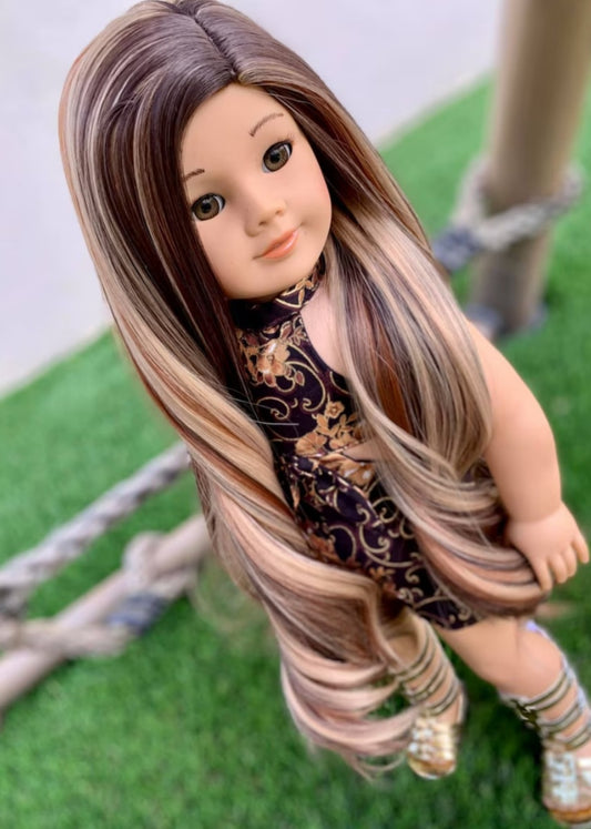 Zazou Dolls Custom doll wig for 18" American Doll   - Heat Safe - Tangle Resistant-fits 11" head size of 18" dolls OG BJD Gotz