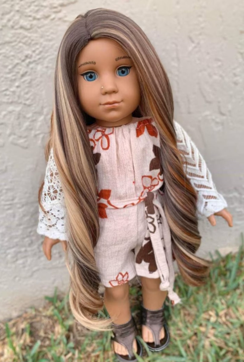 Zazou Dolls Custom doll wig for 18" American Doll   - Heat Safe - Tangle Resistant-fits 11" head size of 18" dolls OG BJD Gotz