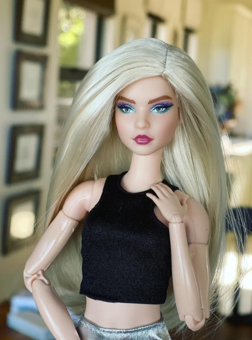 Barb Girl Vegan Mohair Wig for 1/6 Fashion Dolls, 3-4" Head