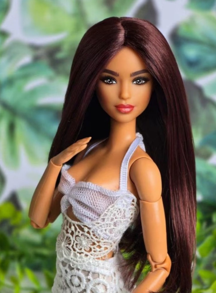 Port Wine Vegan Mohair Wig for 1/6 Fashion Dolls, 3-4" Head