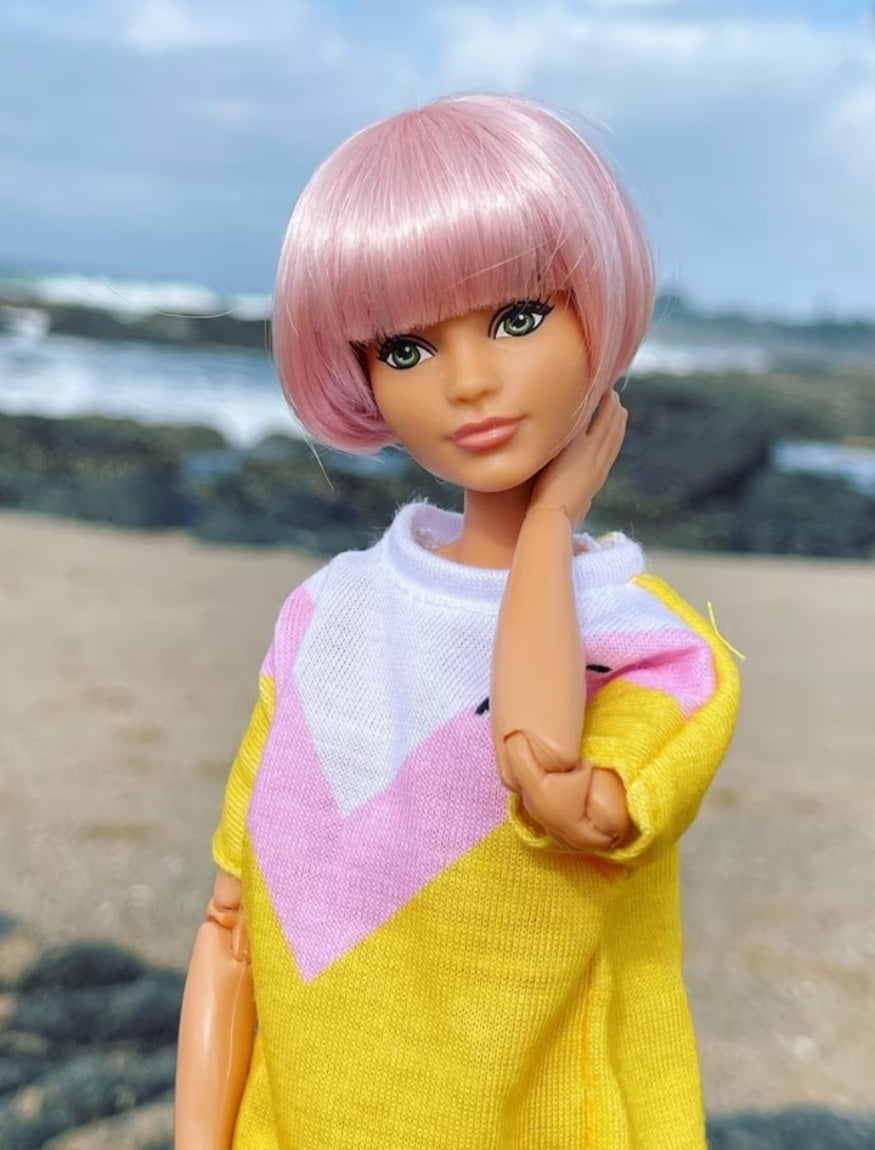 Merry Pink Vegan Mohair Wig for 1/6 Fashion Dolls, 3-4" Head