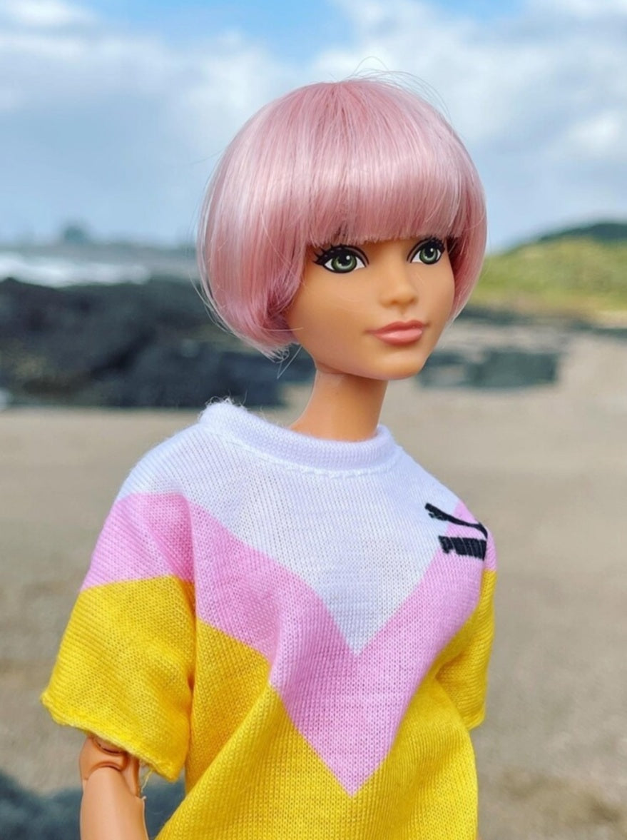 Merry Pink Vegan Mohair Wig for 1/6 Fashion Dolls, 3-4" Head