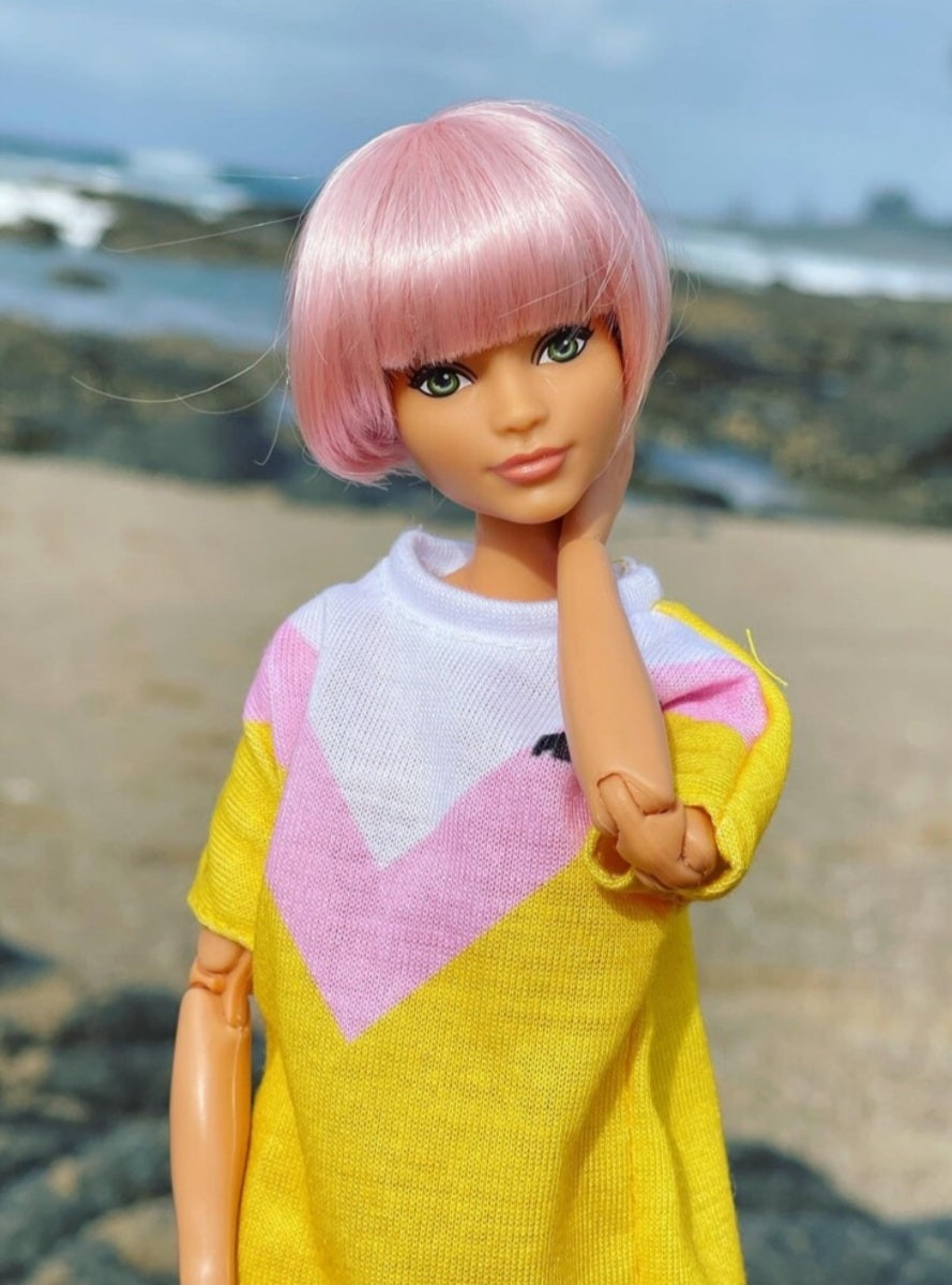 Merry Pink Vegan Mohair Wig for 1/6 Fashion Dolls, 3-4" Head
