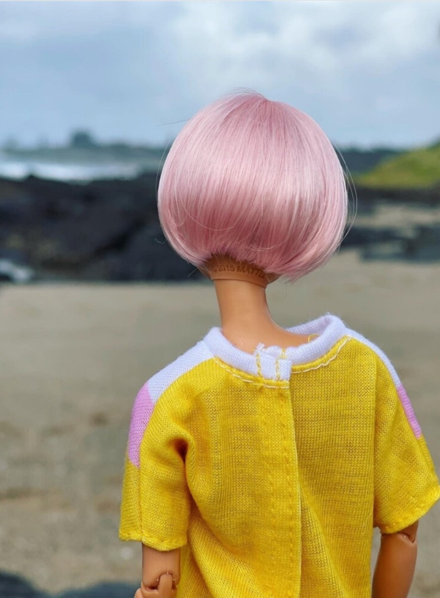 Merry Pink Vegan Mohair Wig for 1/6 Fashion Dolls, 3-4" Head