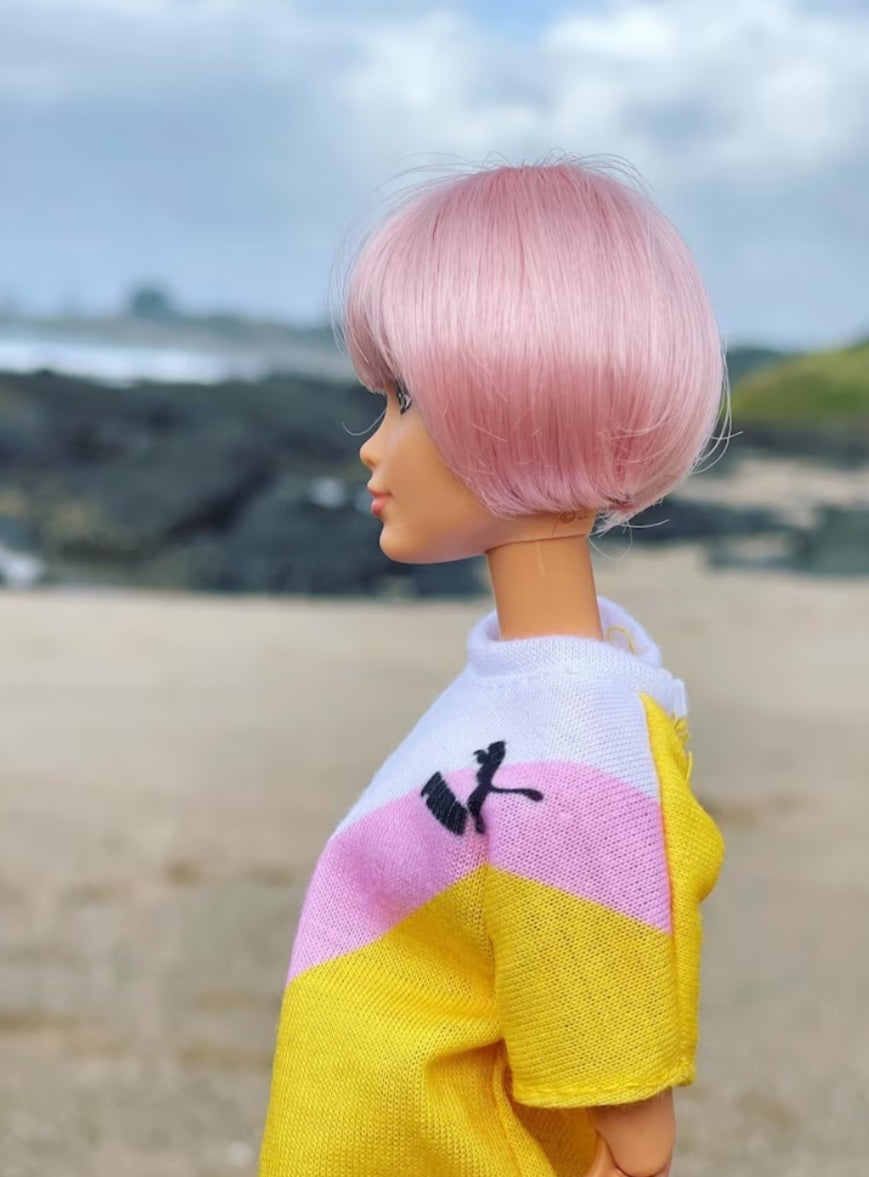 Merry Pink Vegan Mohair Wig for 1/6 Fashion Dolls, 3-4" Head