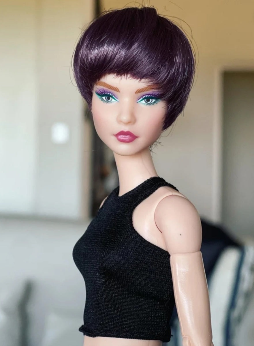 English Violet Vegan Mohair Wig for 1/6 Fashion Dolls, 3-4" Head