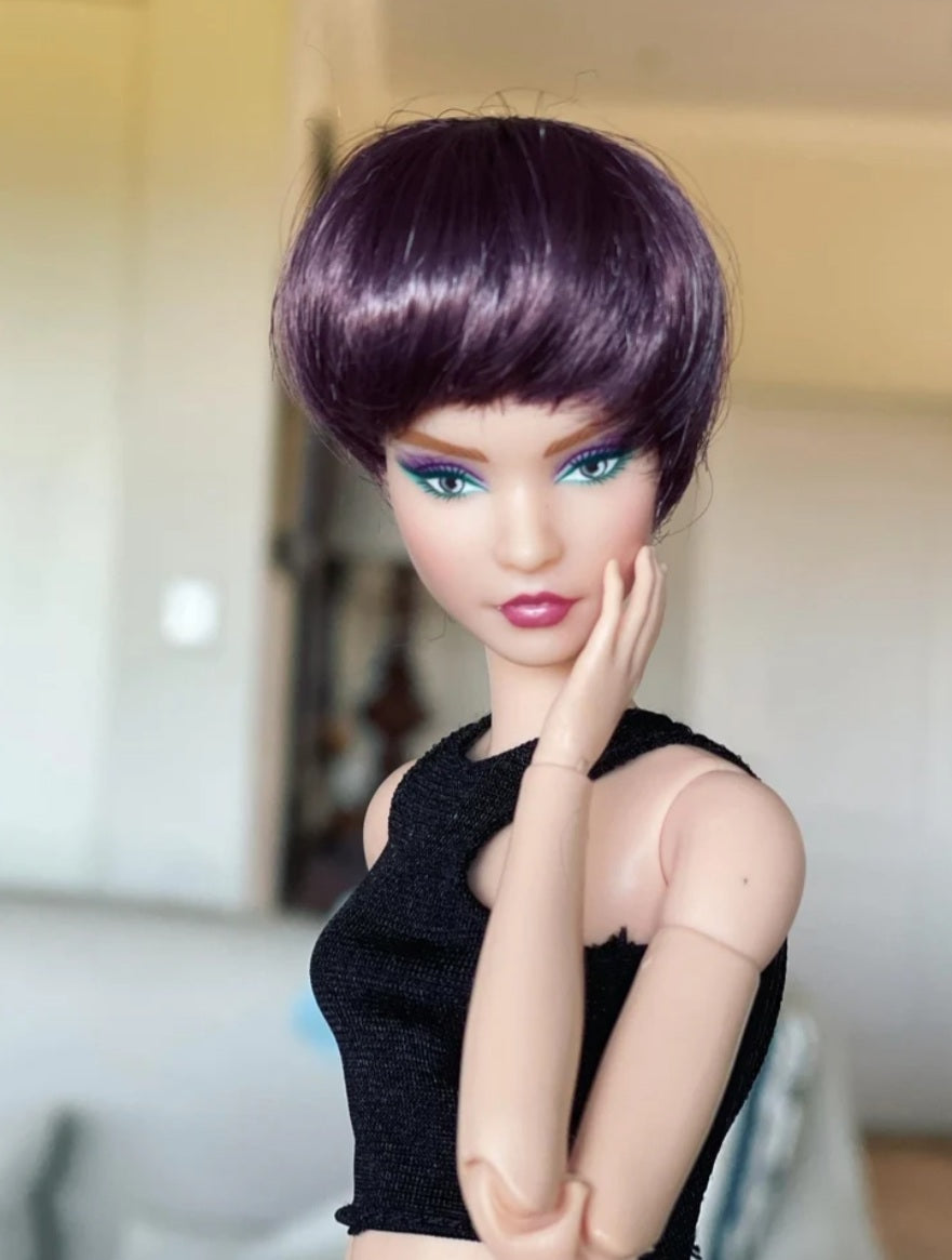 English Violet Vegan Mohair Wig for 1/6 Fashion Dolls, 3-4" Head
