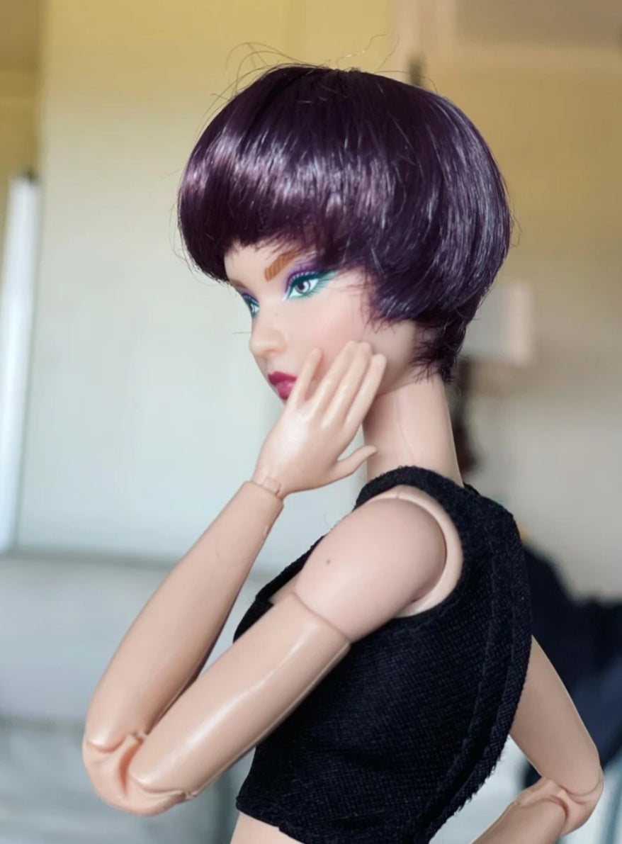 English Violet Vegan Mohair Wig for 1/6 Fashion Dolls, 3-4" Head