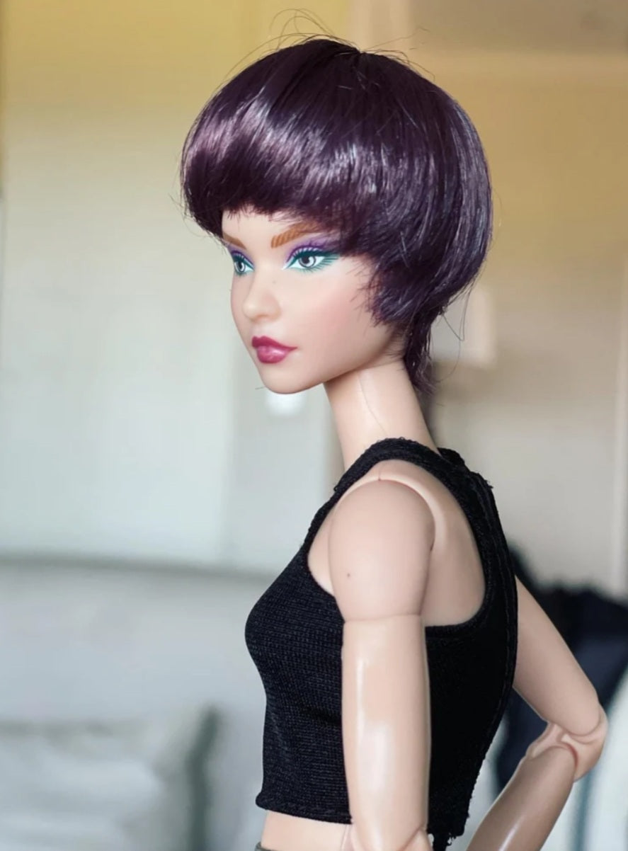 English Violet Vegan Mohair Wig for 1/6 Fashion Dolls, 3-4" Head