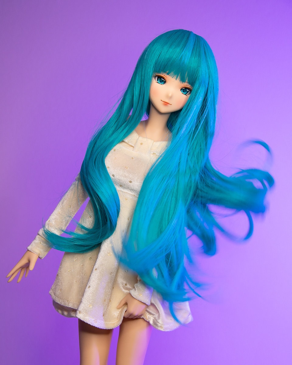 Custom doll Wig for Smart Dolls- Heat Safe - Tangle Resistant- 8.5" head size of Bjd, SD, Dollfie Dream dolls Teal Bangs