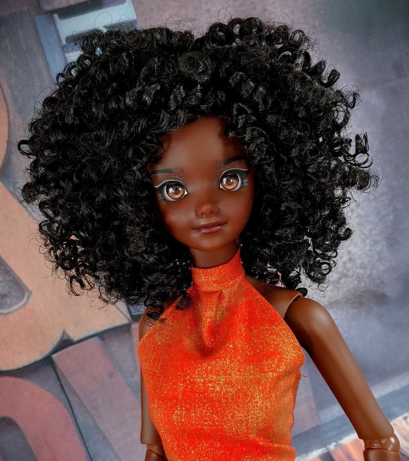 PREORDER Custom doll WIG for Smart Dolls- Heat Safe - Tangle Resistant- 8.5" head size of Bjd, Sd, Black curls AA!! Zazou Dolls