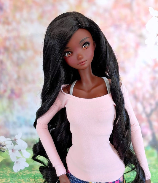 Custom doll Wig for Smart Dolls- "Tan Caps" 8.5" head size of Bjd, SD, Dollfie Dream dolls Zazou Dolls "Loose fit" black curls
