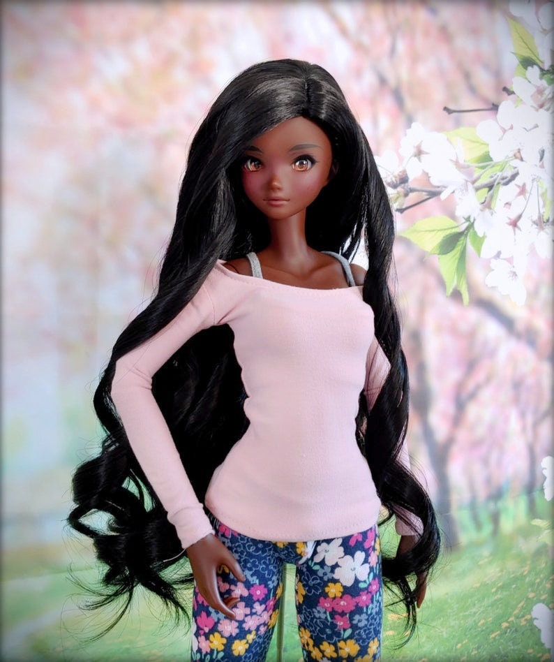 Custom doll Wig for Smart Dolls- "Tan Caps" 8.5" head size of Bjd, SD, Dollfie Dream dolls Zazou Dolls "Loose fit" black curls