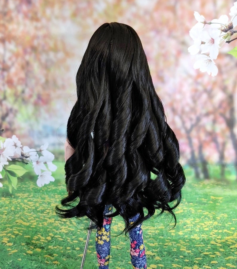 Custom doll Wig for Smart Dolls- "Tan Caps" 8.5" head size of Bjd, SD, Dollfie Dream dolls Zazou Dolls "Loose fit" black curls
