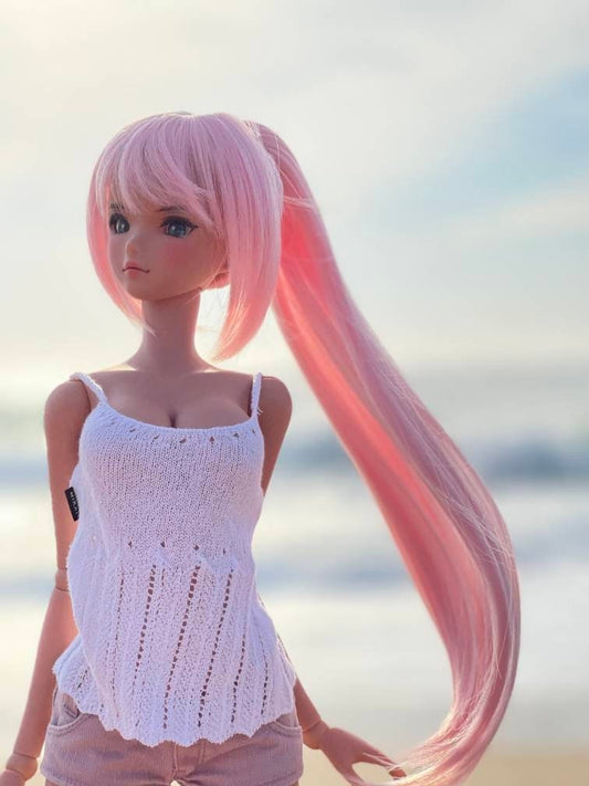 Zazou  Custom doll WIG for Smart Dolls- Heat Safe - Tangle Resistant- 8" head size of Bjd, SD, Dollfie Dream dolls Pink Tan Cap  anime