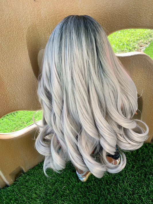 Zazou Custom DYED OMBRE Doll Wig for 18" American Doll  Heat Safe Tangle Resistant - fits 10-11" head size of all 18" dolls black grey ombre