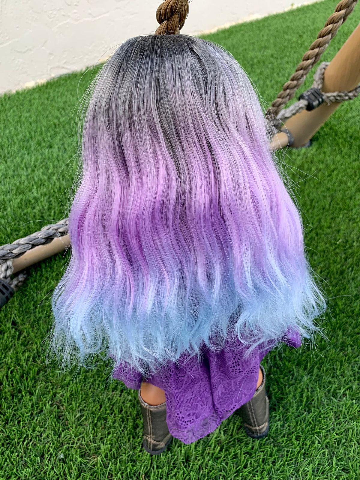 Custom DYED OMBRE Doll Wig for 18" American Dolls Heat Safe Tangle Resistant - fits 10-11" head size of all 18" dolls Unicorn Ombre