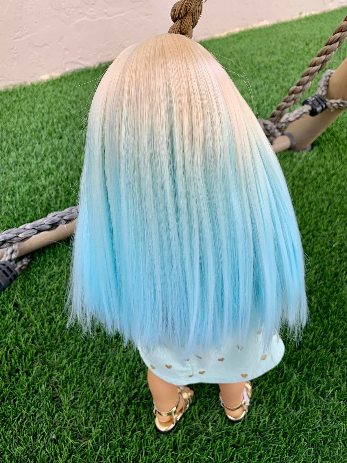 Zazou Custom DYED OMBRE Doll Wig for 18" American Dolls Heat Safe Tangle Resistant - fits 10-11" head size of 18" dolls Unicorn Ombre blue