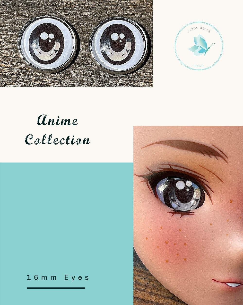 Anime Doll Eyes for smart Dolls, doll eye replacement, 16 mm Fit BJD, Smart Dolls, Volks Dollfie Dream, MDD and similar mixed colors