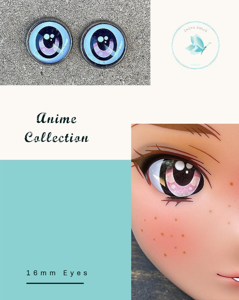 Anime Glass Doll Eyes for smart Dolls, doll eye replacement, 16 mm Fit BJD, Smart Dolls, Volks Dollfie Dream, MDD and similar Pink
