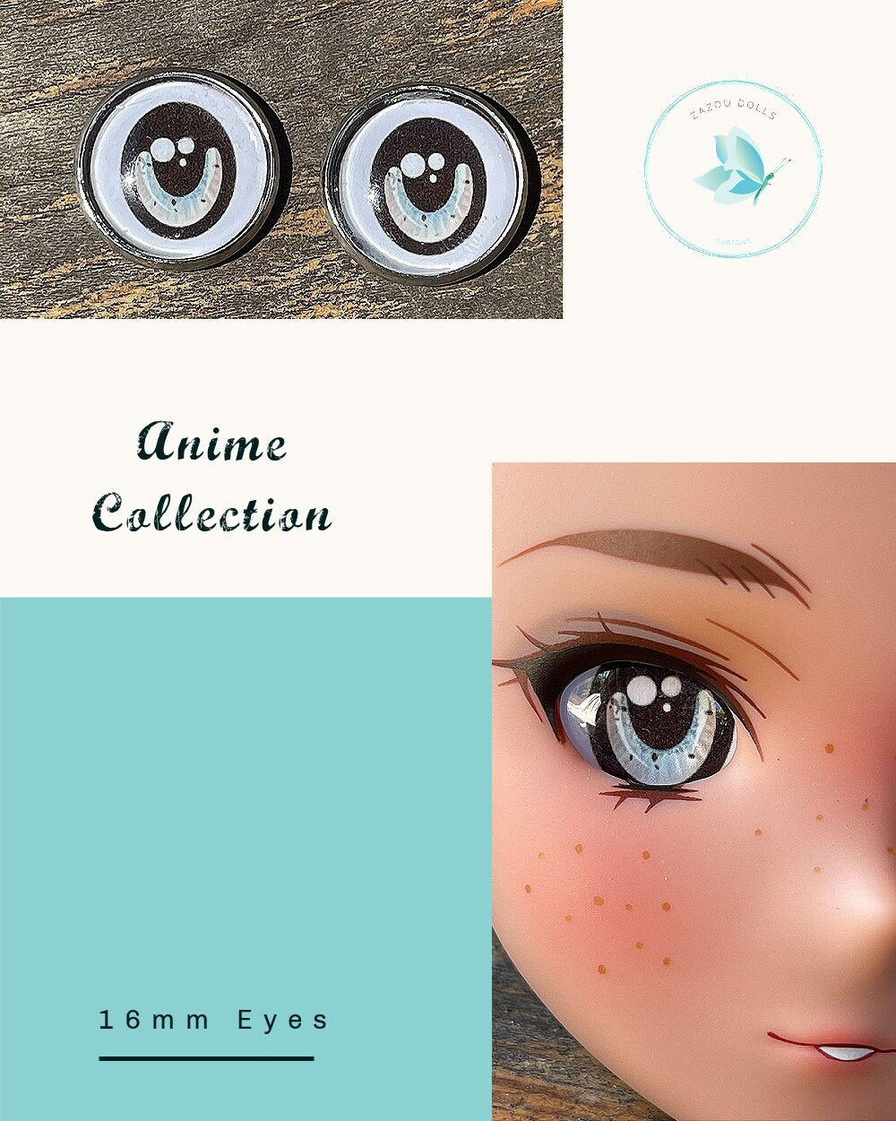 Anime Glass Doll Eyes for smart Dolls, doll eye replacement, 16 mm Fit BJD, Smart Dolls, Volks Dollfie Dream, MDD and similar blue