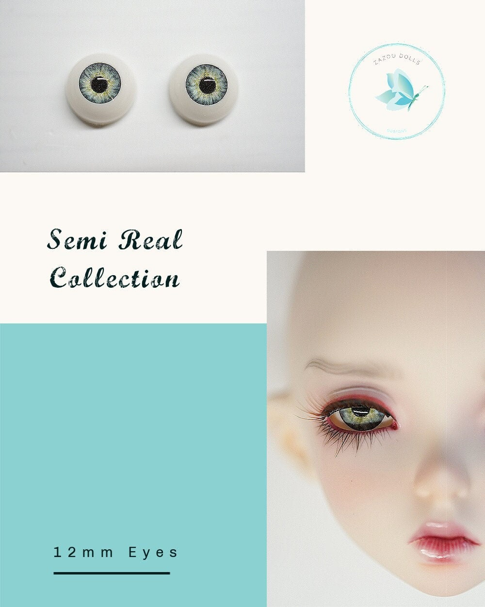 Natural Doll Eyes for Fairyland Minifee , realistic doll eyes, doll eyes replacement, 12mm Fit RRFF, BJD, Tonner Ellowyne Doll & similar