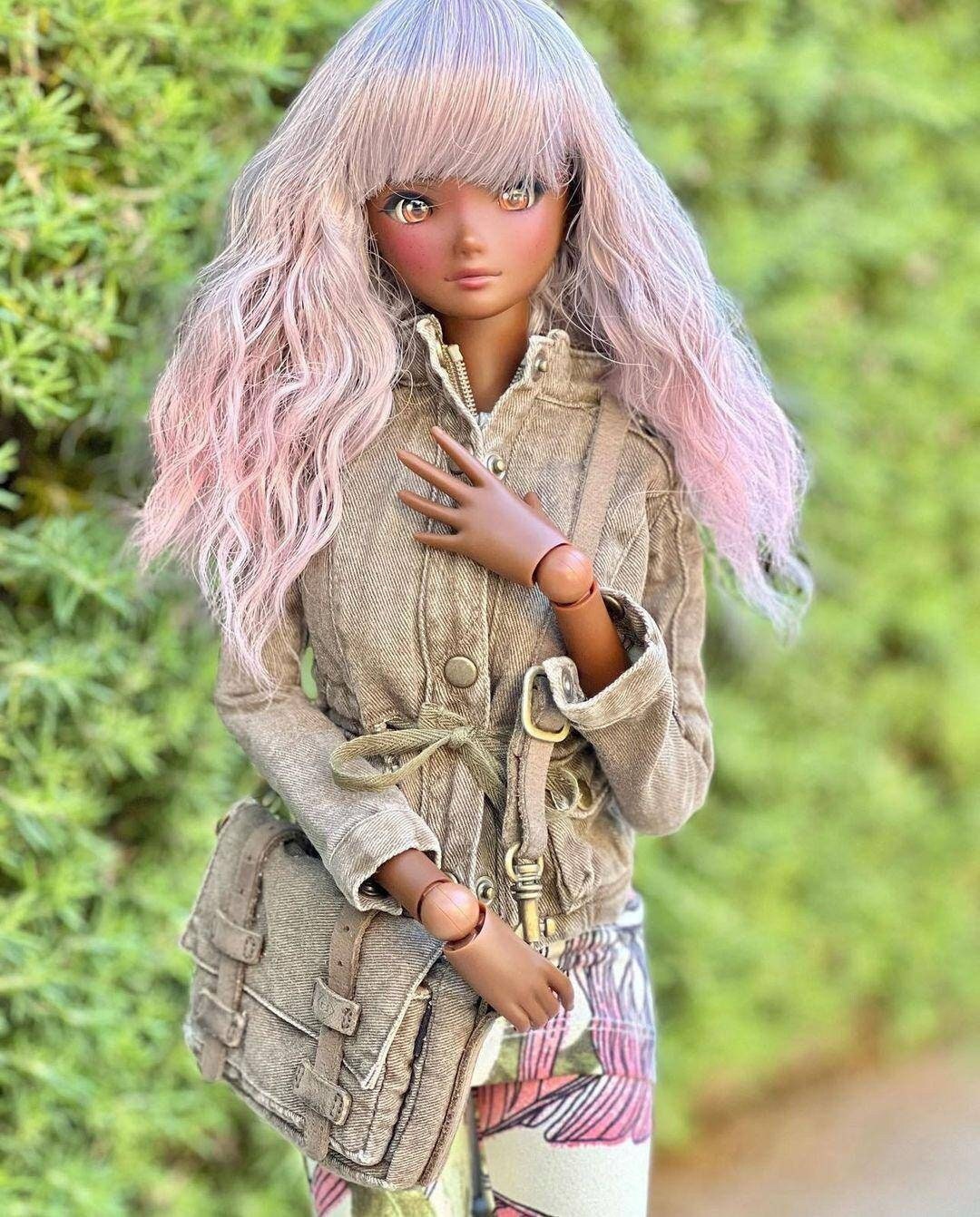 Custom doll Wig for Smart Dolls- Heat Safe - Tangle Resistant- 8.5" head size of Bjd, SD, Dollfie Dream dolls  Ombre grey to pink bangs