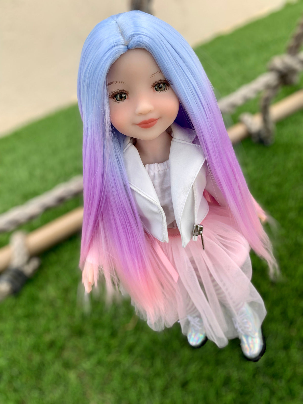 Custom doll WIG for 14" Dolls - Heat Safe-Tangle Resistant-fits 8-9" head size Meadowdolls Dumplings, Ruby Red Fashion Friends "Snug Fit"