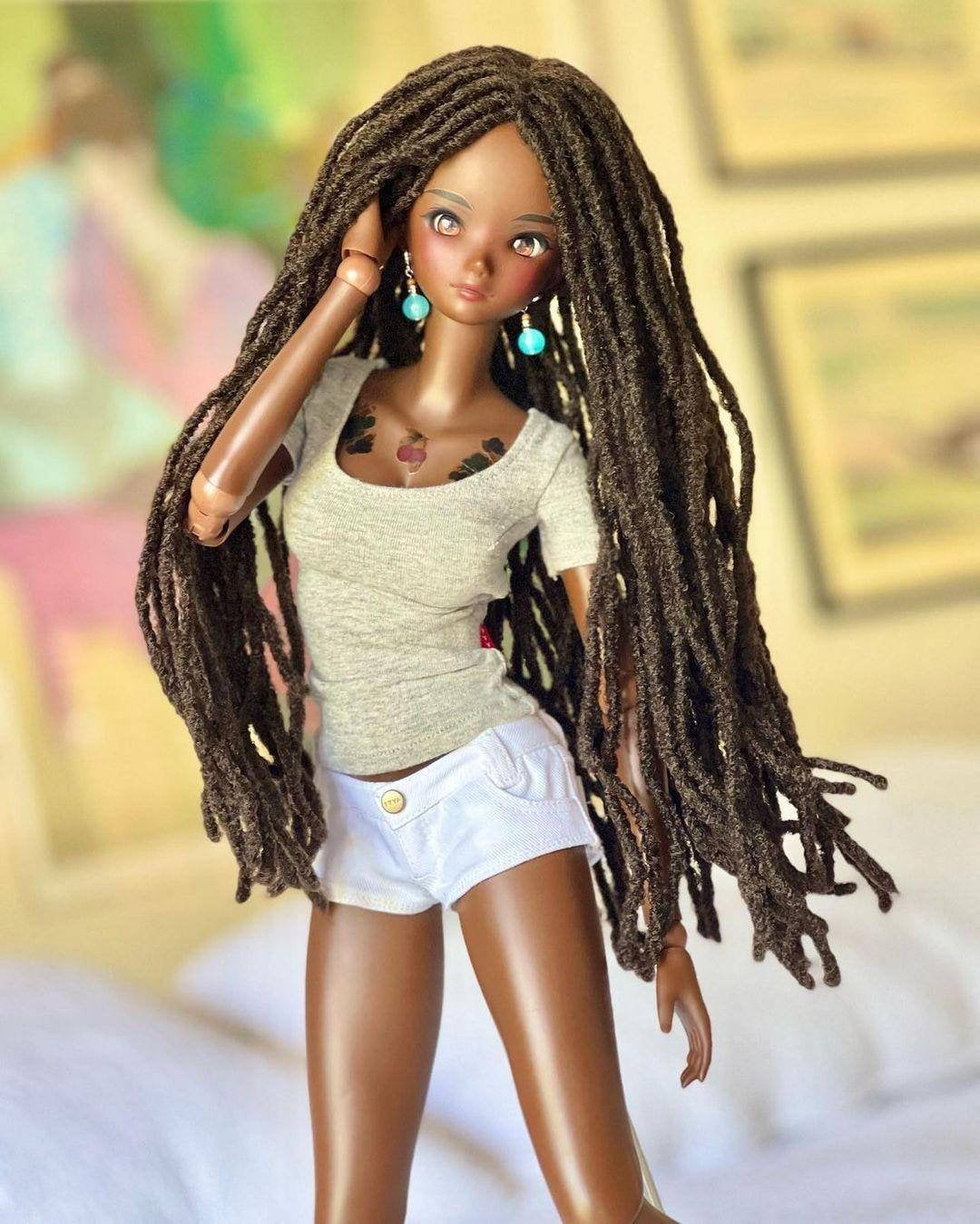 Custom doll Wig for Smart Dolls- 8.5" head size of Bjd, SD, Dollfie Dream dolls  chocolate Dark brown  Marley Locs Zazou Dolls
