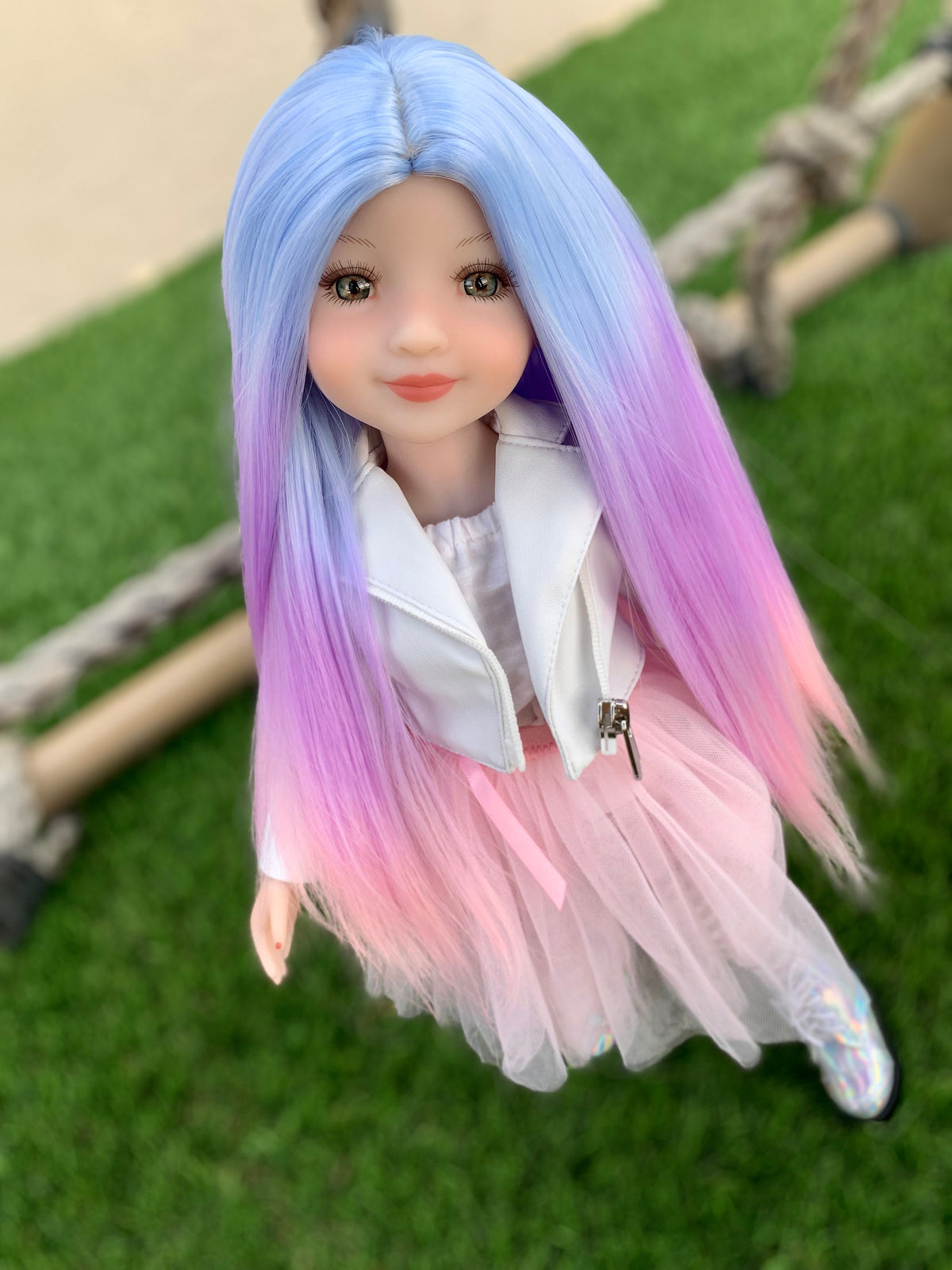 Custom doll WIG for 14" Dolls - Heat Safe-Tangle Resistant-fits 8-9" head size Meadowdolls Dumplings, Ruby Red Fashion Friends "Snug Fit"