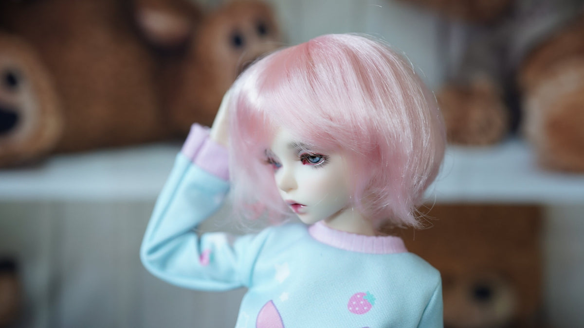 Custom doll Wig for Minifee 1/4 BJD Dolls- "TAN Caps " 6-7" head size of Bjd, , Boneka ,Fairyland Minifee dolls mohair pink