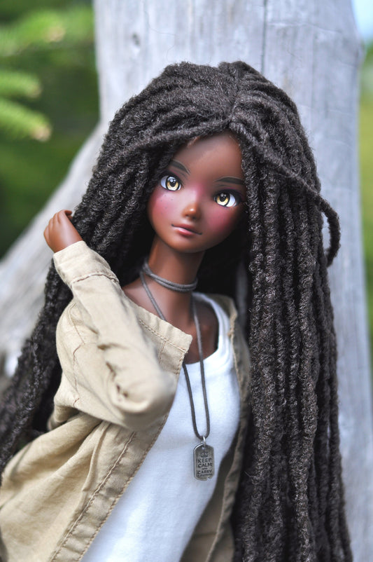 Custom doll Wig for Smart Dolls- 8.5" head size of Bjd, SD, Dollfie Dream dolls  chocolate Dark brown  Marley Locs Zazou Dolls
