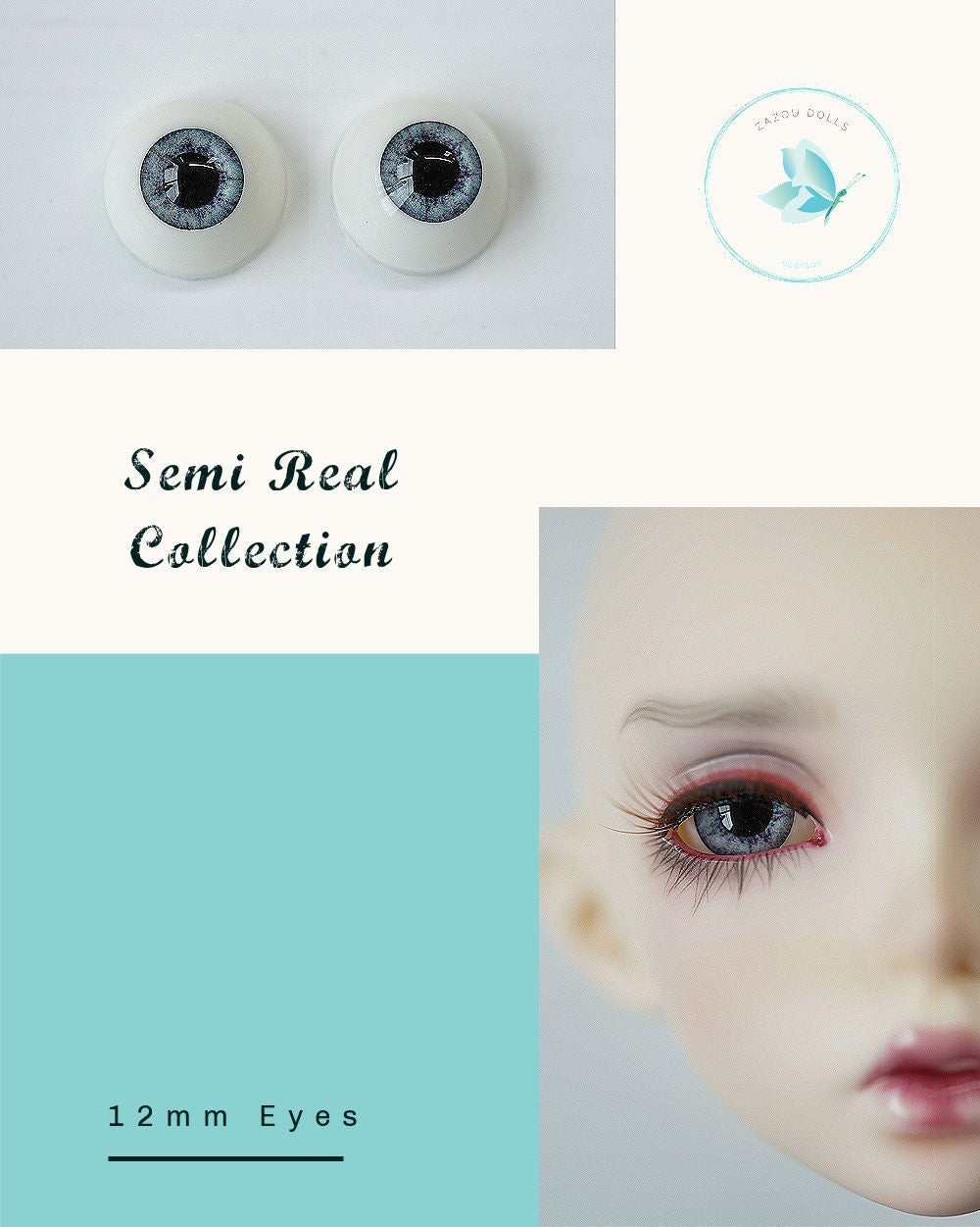 Beachy Blue doll eyes 12mm