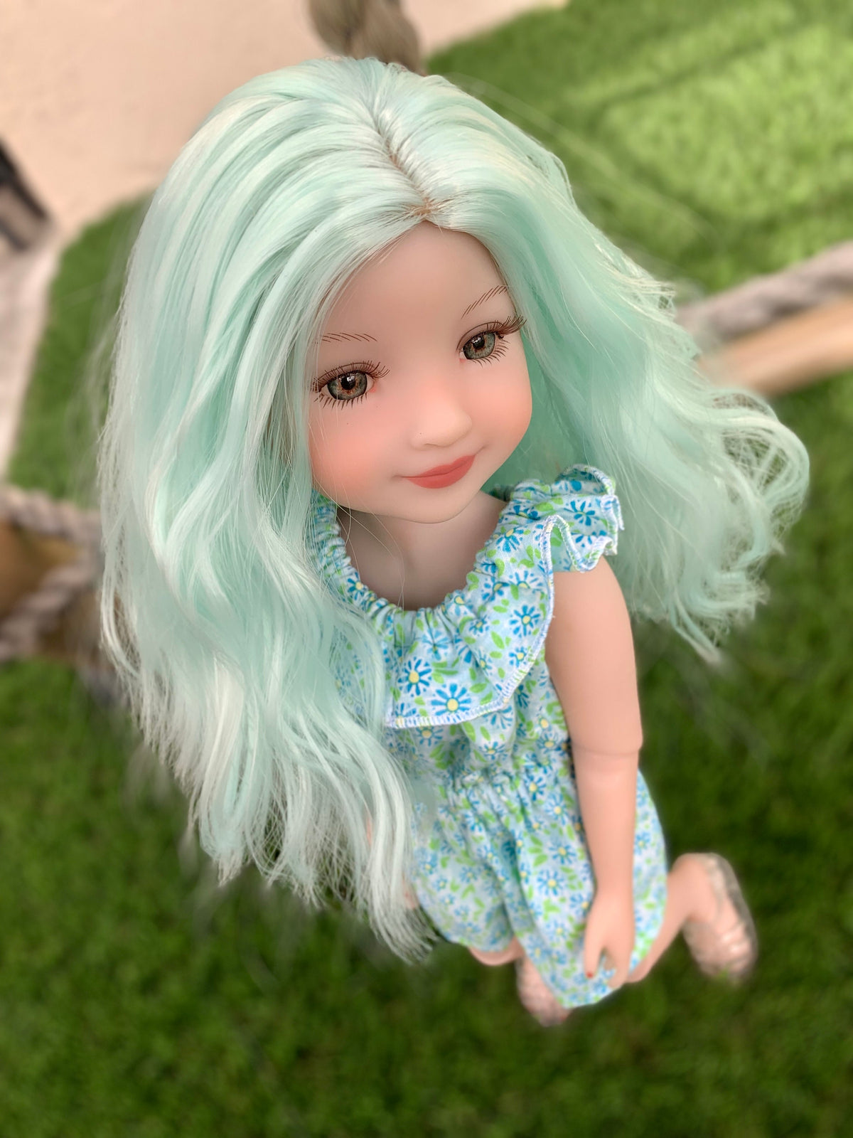 Pistachio heat safe wig for 14" doll