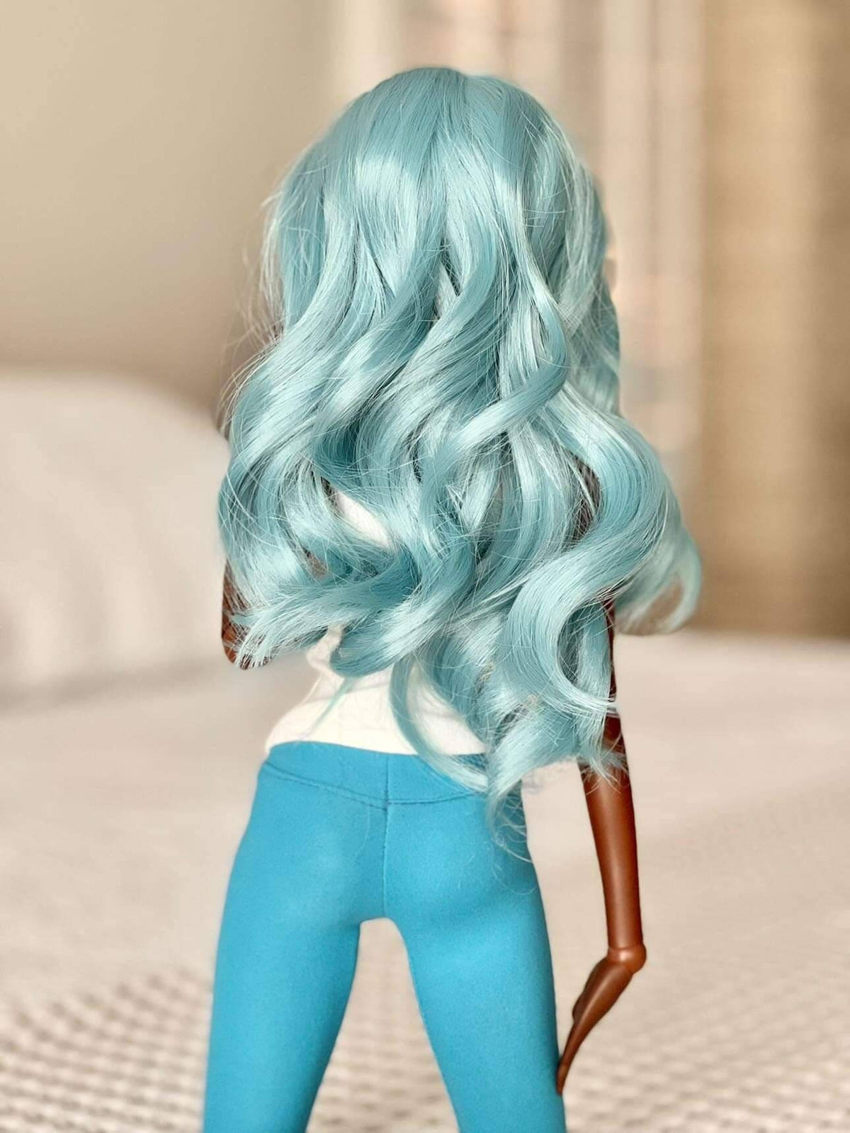Custom doll WIG for Smart Dolls- Heat Safe - Tangle Resistant- 8.5" head size of Bjd, Sd, Dollfie Dream dolls Blue "TAN CAPS"