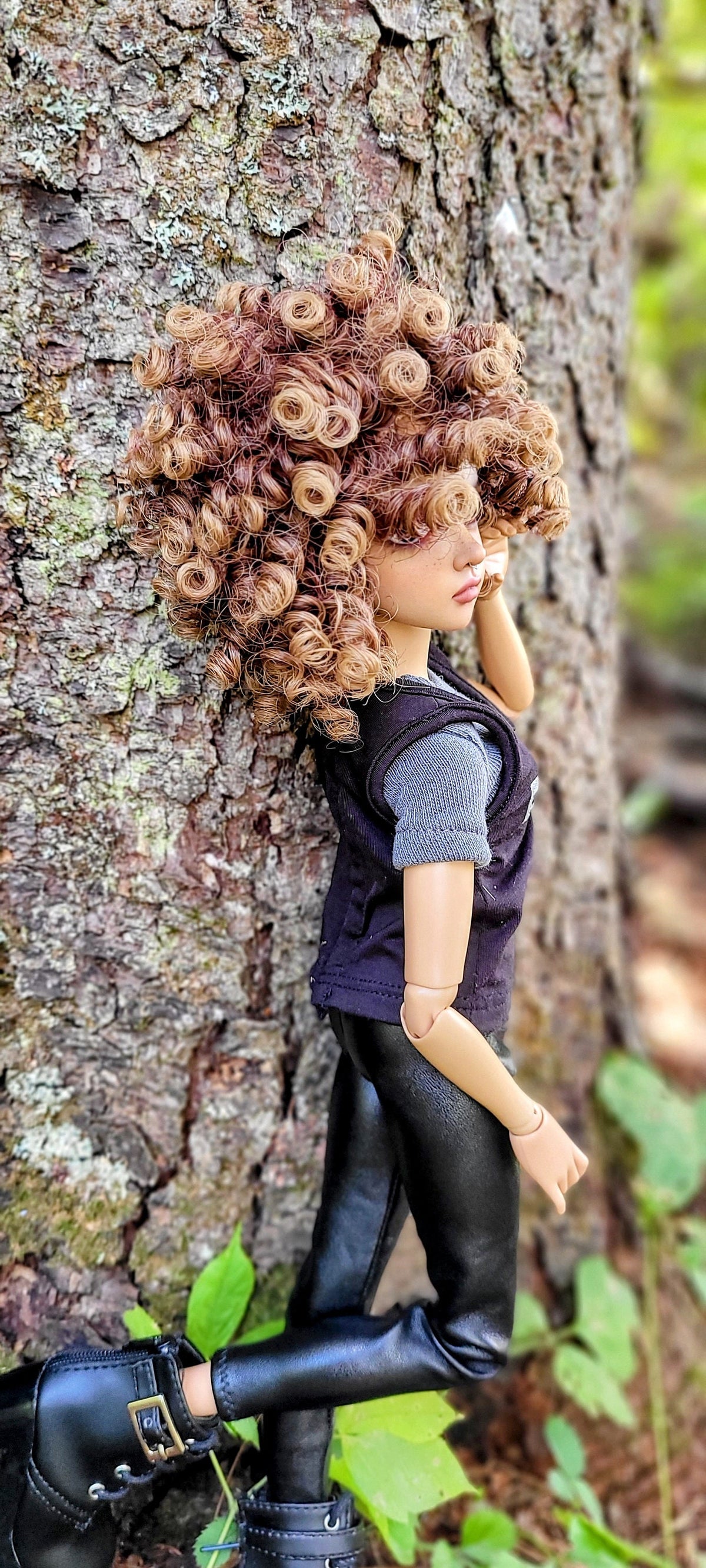 Custom doll Wig for Minifee 1/4 BJD Dolls- "Tan CAPS" 6-7" head size of Bjd, msd, Boneka ,Fairyland Minifee dolls Boho Curls  Ombre