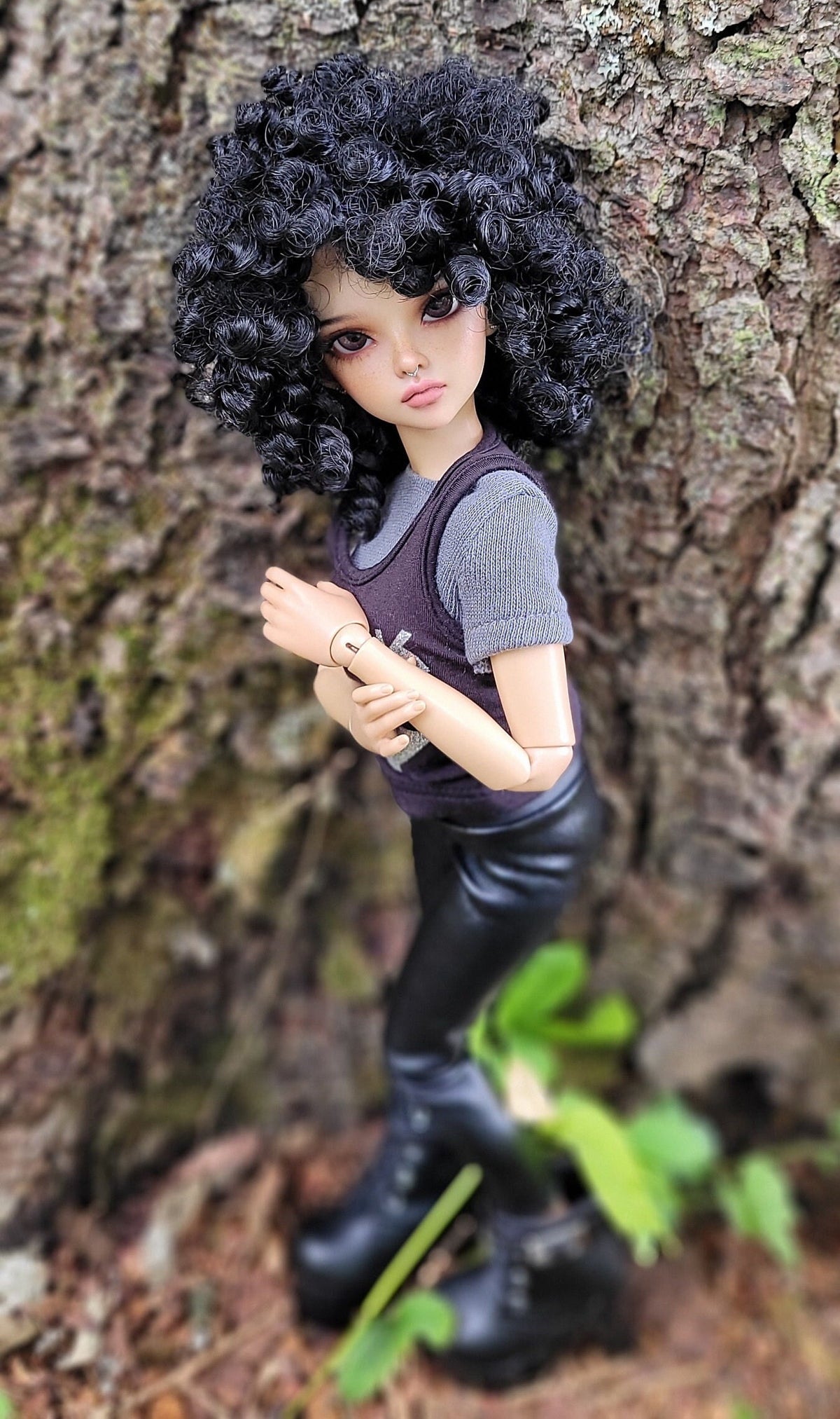 Zazou Custom doll Wig for Minifee 1/4 BJD Dolls- 6-7" head size of Bjd, msd, Boneka ,Fairyland Minifee dolls Curls Black