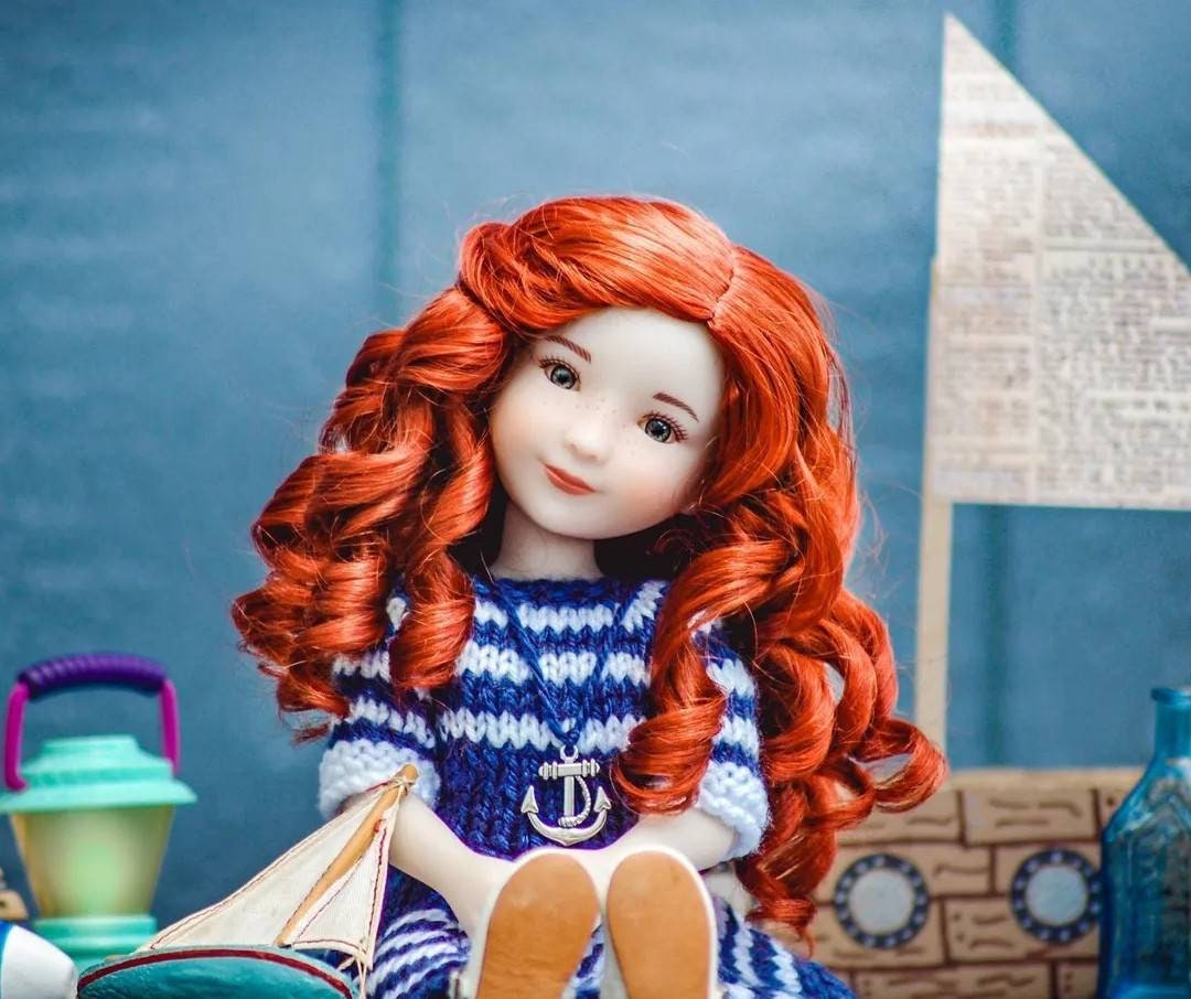 Zazou  Exclusive Vegan Mohair Custom doll WIG fits 8-9" head size Kaye Wiggs, RRFF, Meadowdolls Dumplings , bjd, "Stretch Fit"