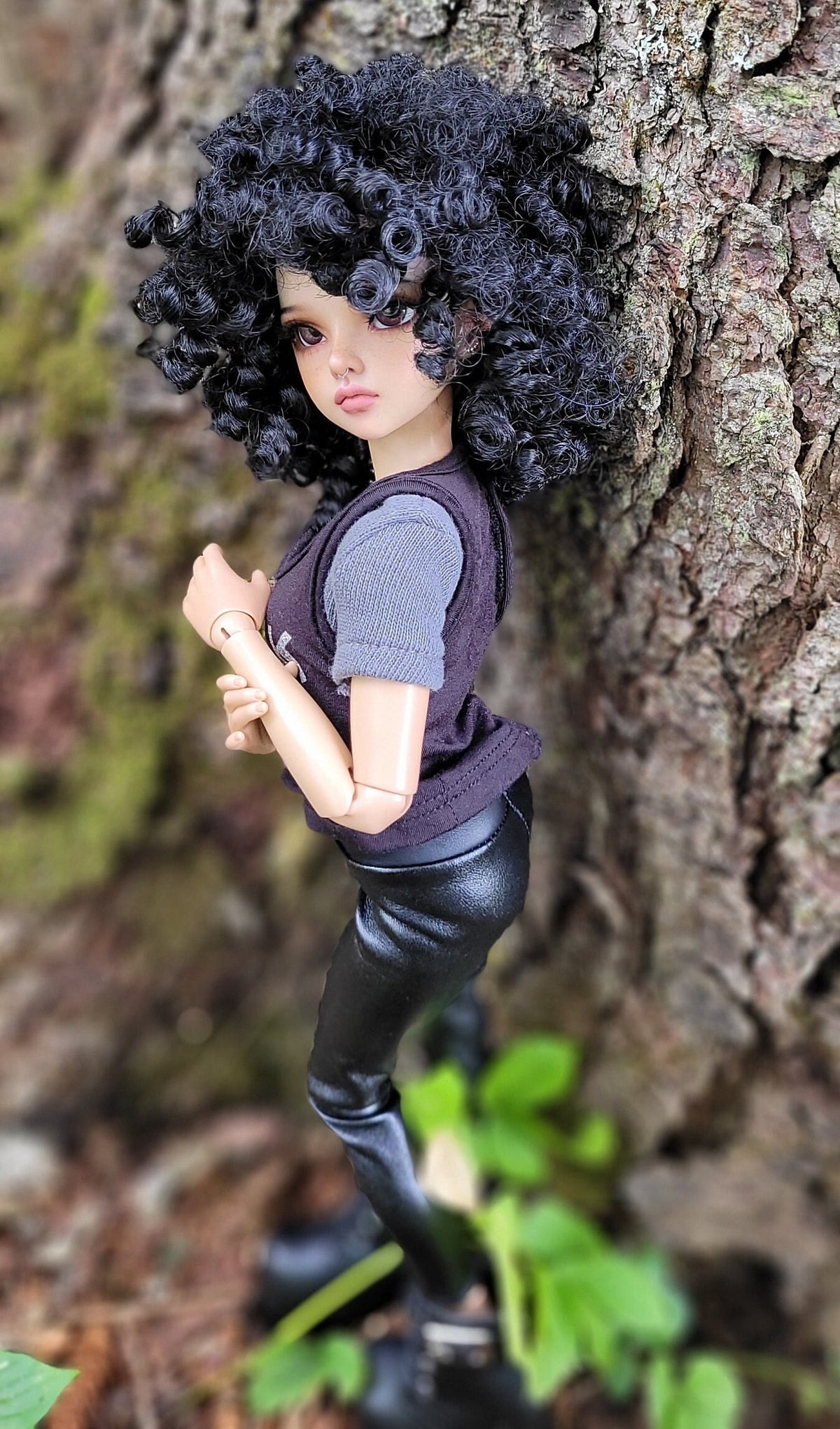 Zazou Custom doll Wig for Minifee 1/4 BJD Dolls- 6-7" head size of Bjd, msd, Boneka ,Fairyland Minifee dolls Curls Black