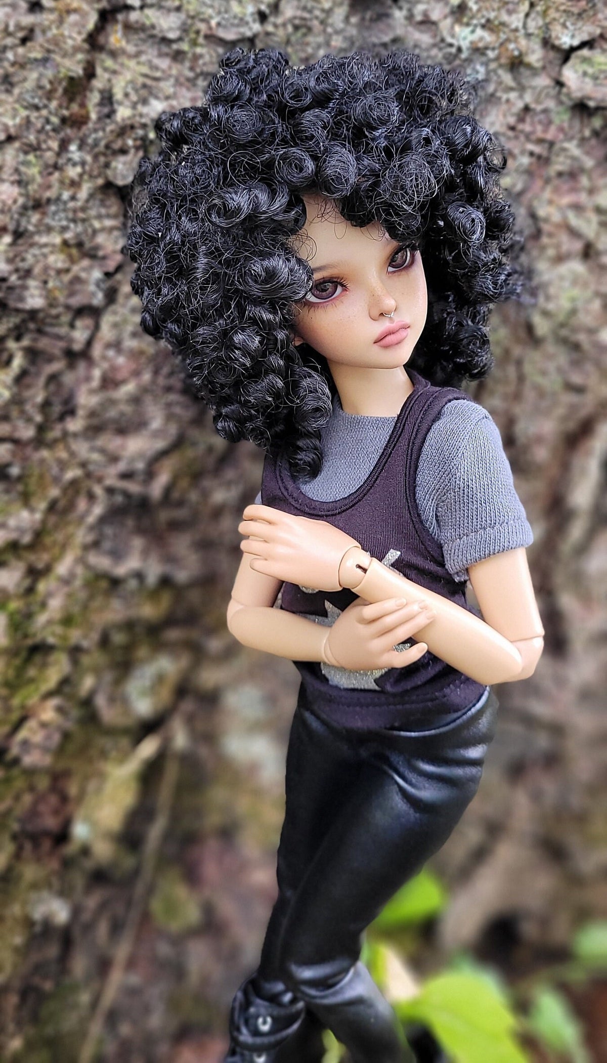 Zazou Custom doll Wig for Minifee 1/4 BJD Dolls- 6-7" head size of Bjd, msd, Boneka ,Fairyland Minifee dolls Curls Black