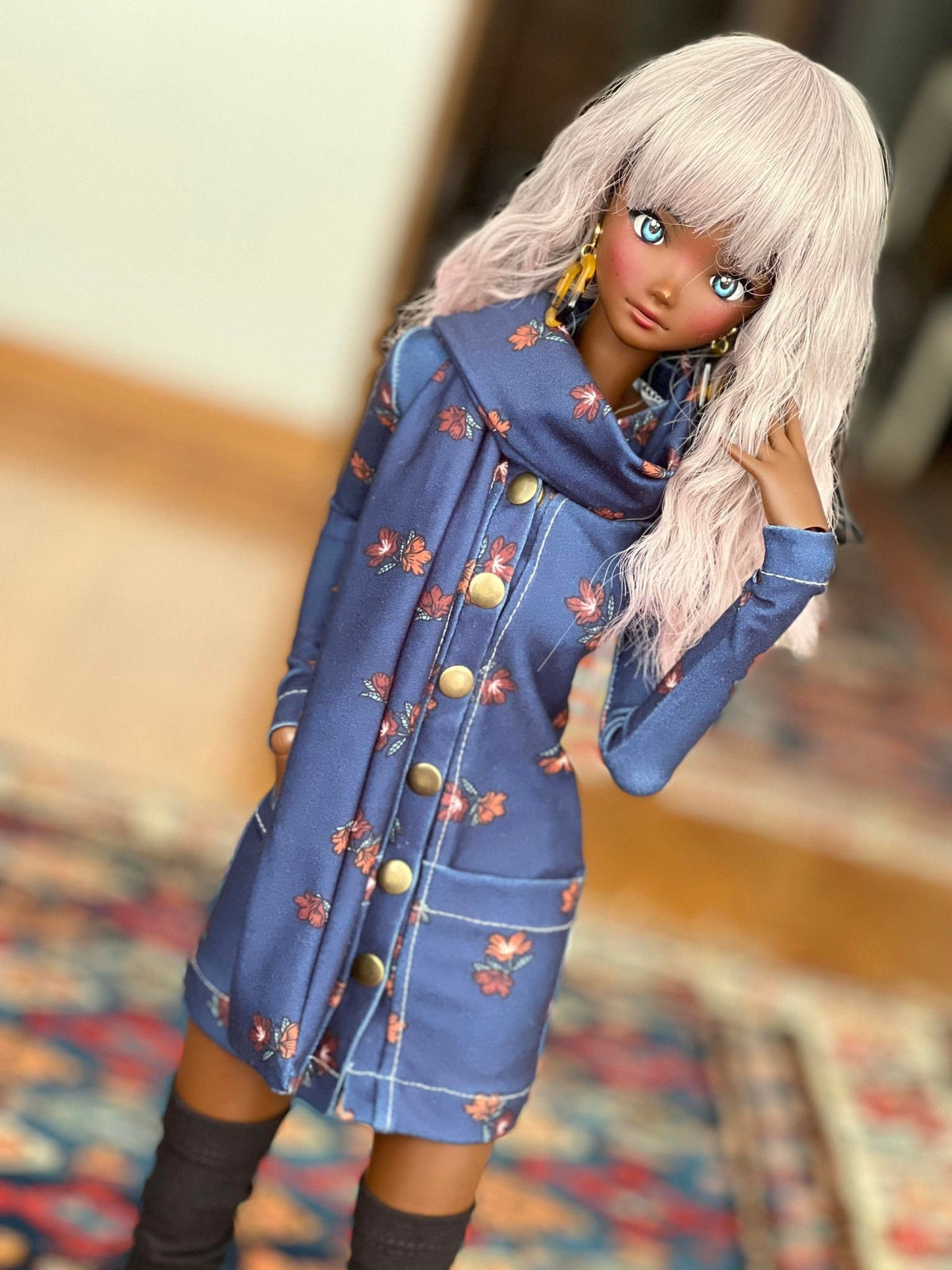 Custom doll Wig for Smart Dolls- Heat Safe - Tangle Resistant- 8.5" head size of Bjd, SD, Dollfie Dream dolls  Ombre grey to pink bangs