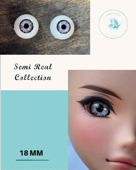 Semi Real Smart Doll Eyes  doll eye replacement, 18 mm fits Smart doll Monday Sculpt, BJD, Volks Dollfie Dream, MDD, and similar