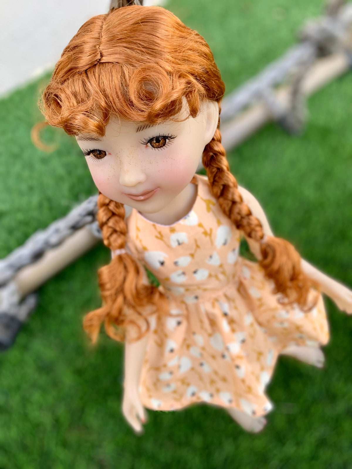 Custom doll WIG Exclusive Vegan Mohair-fits 8-9" head size Kaye Wiggs, Rrff, Meadowdolls Dumplings , bjd, "Stretch Fit" BRAIDS
