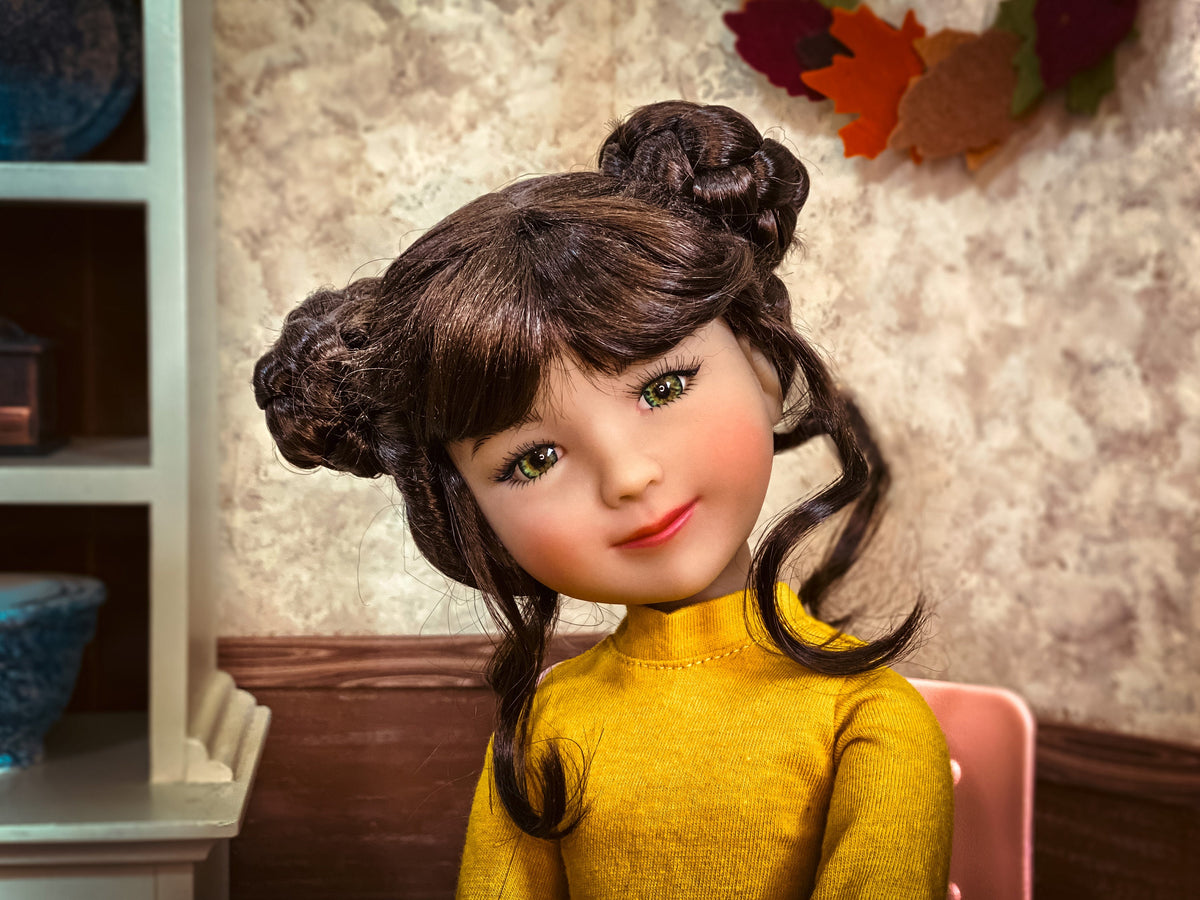 Custom doll WIG Exclusive Vegan Mohair-fits 9-10" head size Kaye Wiggs, RRFF, Wellie Dolls, bjd, Girl for All Time"Loose Fit"  Buns