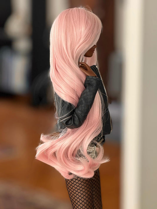 Custom doll Wig for Smart Dolls- "Tan Caps" 8-9" head size of Bjd, SD, Dollfie Dream dolls Pink curls Zazou Dolls "Loose fit" Cap required