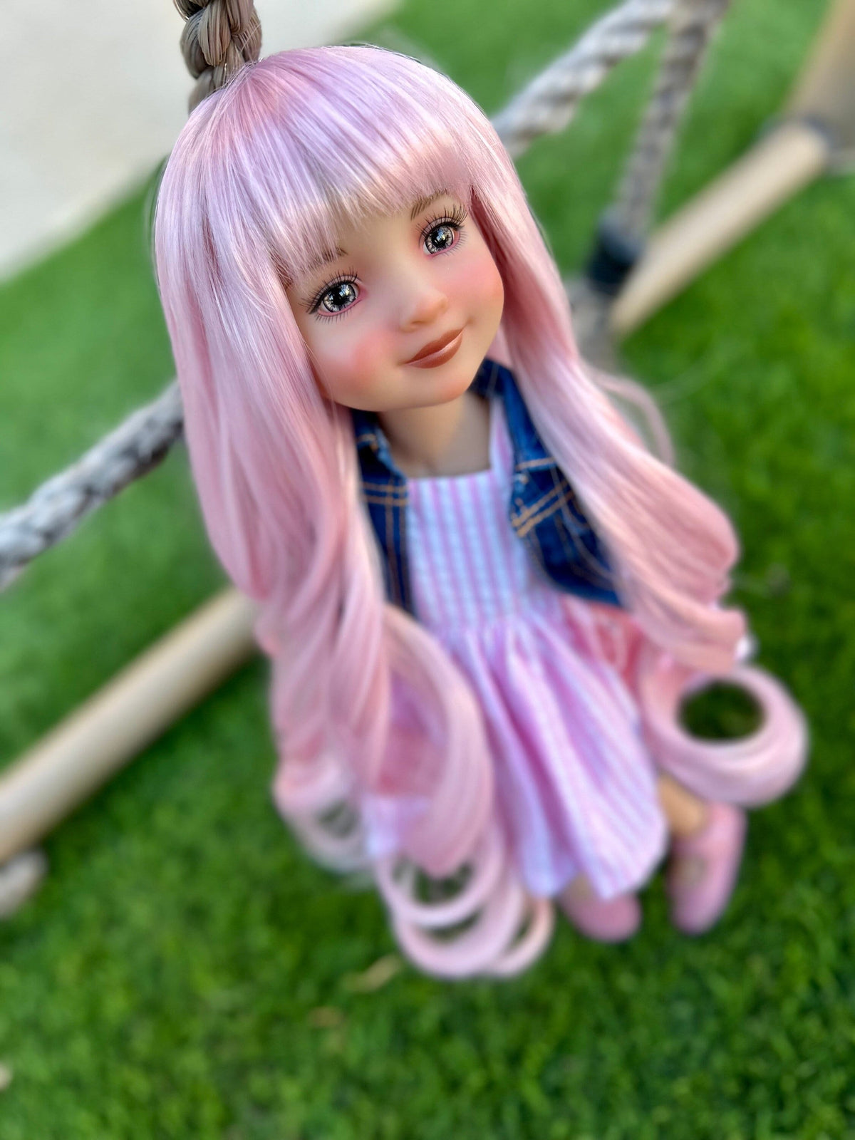 Custom doll WIG for 14"  Dolls -Heat Safe-Tangle Resistant-fits 9" head size Ruby Red Fashion Friends Pink Curls Zazou Dolls