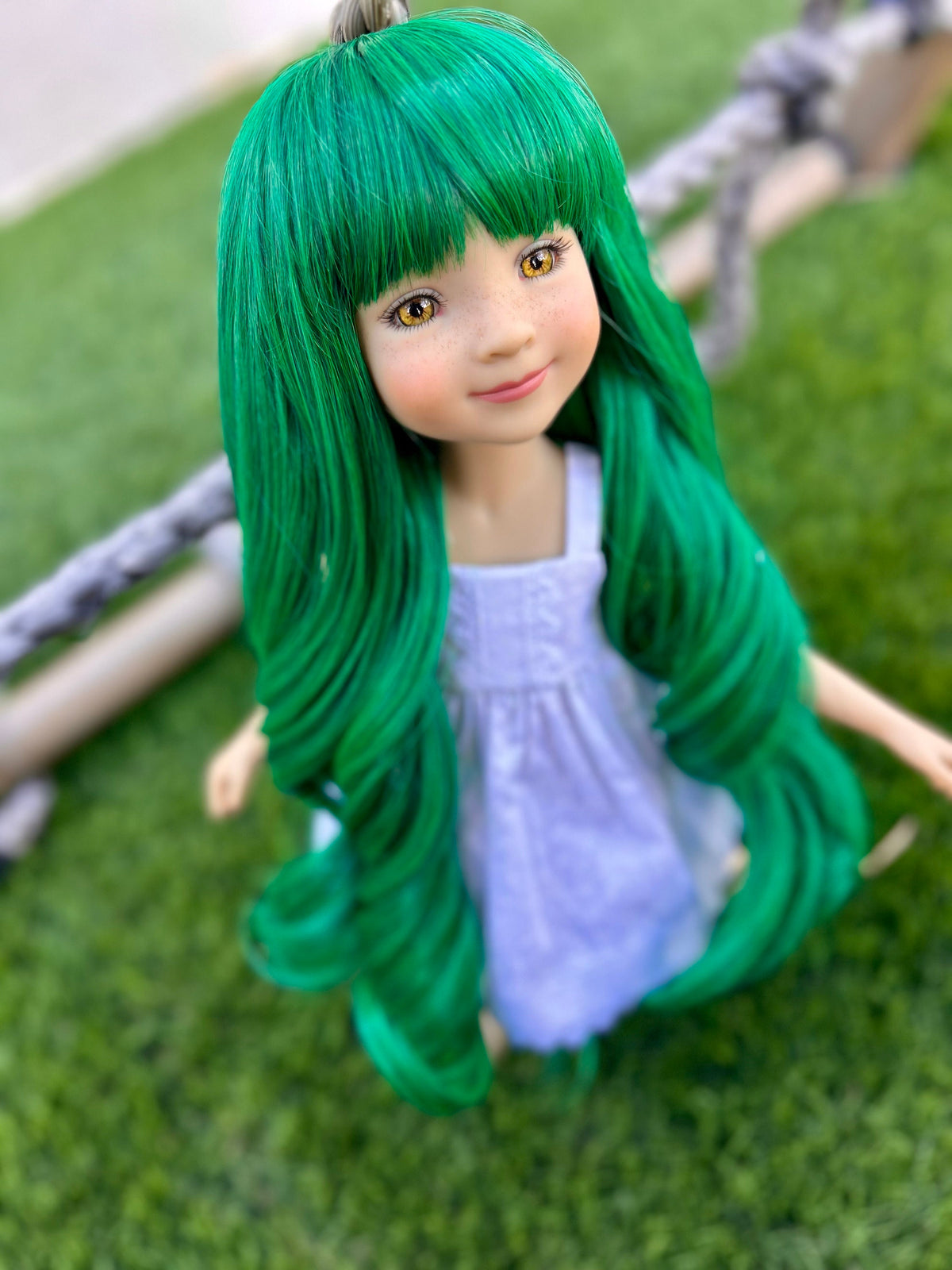 Custom doll WIG for 14"  Dolls -Heat Safe-Tangle Resistant-fits 9" head size Ruby Red Fashion Friends Green  Curls Zazou Dolls