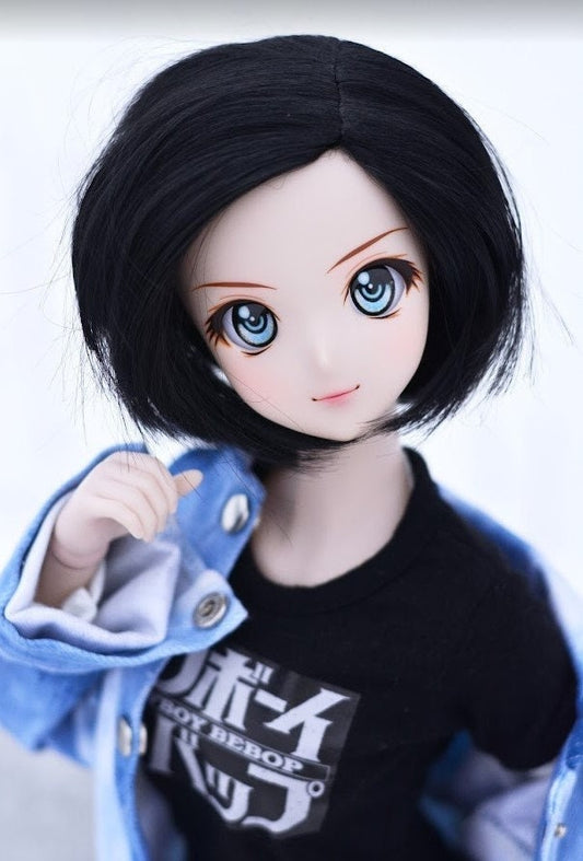 Zazou Dolls Custom doll Wig for Smart Dolls - Tangle Resistant- 8.5" head size of Bjd, SD, Dollfie Vegan Mohair Asymmetrical bob